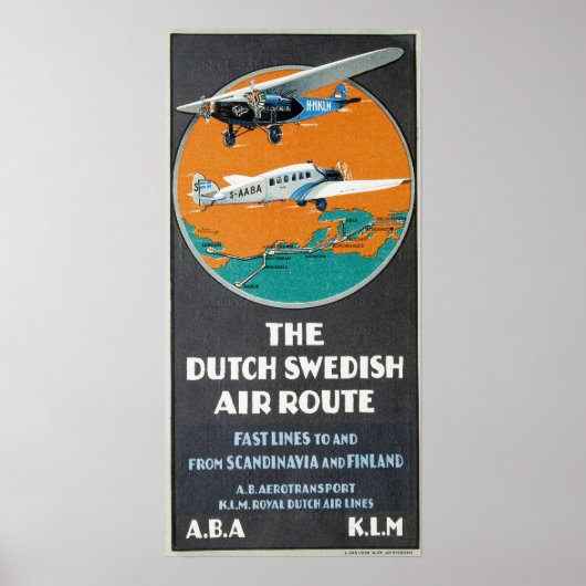 ヴィンテージ航空広告オランダスウェーデン航空 ポスター (正面)