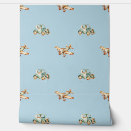 ヴィンテージ航空機と車パターンベビー子供部屋 壁紙