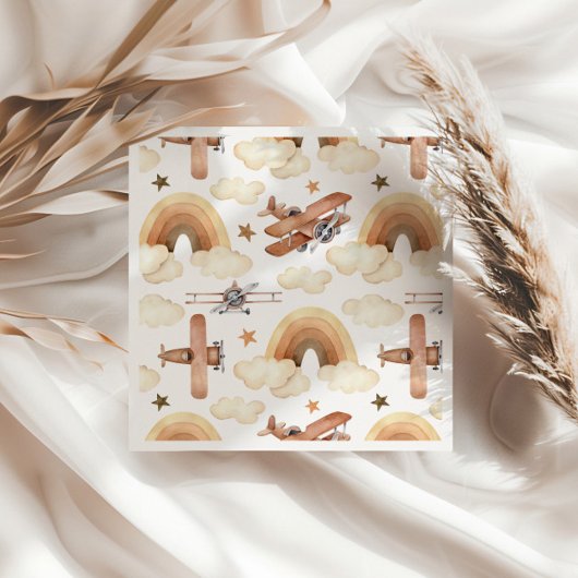 ヴィンテージ航空機の二面機の少年の誕生日パターン スタンダードカクテルナプキン