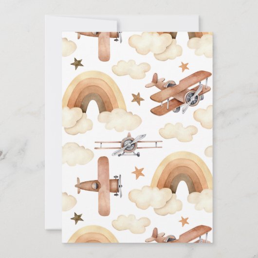 ヴィンテージ航空機バイプレーンツーフライ誕生日 招待状 (裏面)