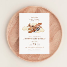 ヴィンテージ航空機バイプレーンツーフライ誕生日 招待状