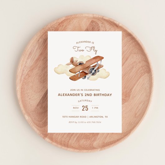 ヴィンテージ航空機バイプレーンツーフライ誕生日 招待状