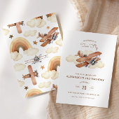 ヴィンテージ航空機バイプレーンツーフライ誕生日 招待状