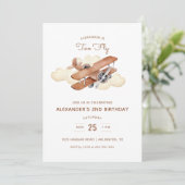 ヴィンテージ航空機バイプレーンツーフライ誕生日 招待状 (スタンド正面)