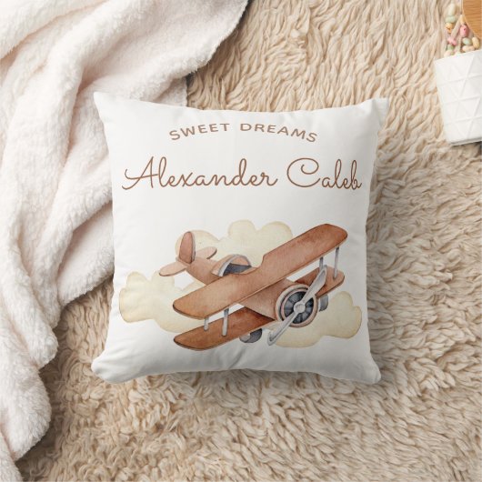 ヴィンテージ航空機バイプレーンボーイズ誕生日ナプキンス クッション (ブランケット)