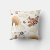 ヴィンテージ航空機バイプレーンボーイズ誕生日ナプキンス クッション (裏面)