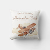 ヴィンテージ航空機バイプレーンボーイズ誕生日ナプキンス クッション (正面)