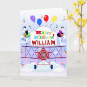 ヴィンテージ航空機曲技機バルーン誕生日 カード (黄色い花)