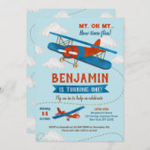 ヴィンテージ航空機最初のバースデーパーティ招待状 招待状 (正面/裏面)