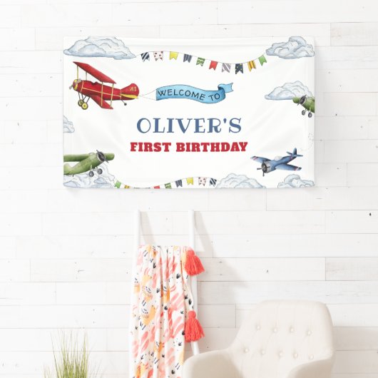 ヴィンテージ航空機最初の誕生日ウェルカムバナー 横断幕 (インサイチュ)