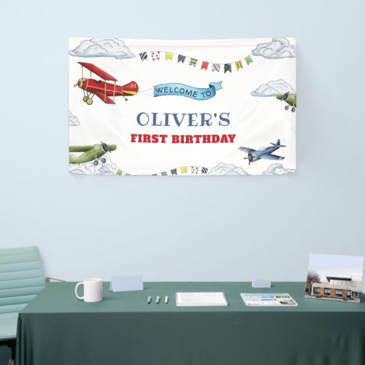 ヴィンテージ航空機最初の誕生日ウェルカムバナー 横断幕 (トレードショー)