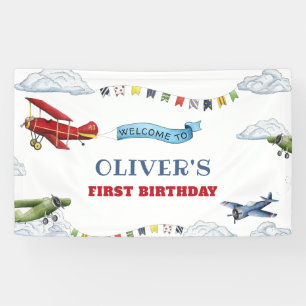 ヴィンテージ航空機最初の誕生日ウェルカムバナー 横断幕