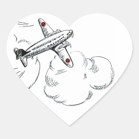 ヴィンテージ航空機白黒スケッチ ハートシール (正面)