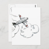ヴィンテージ航空機白黒スケッチ ポストカード (正面/裏面)