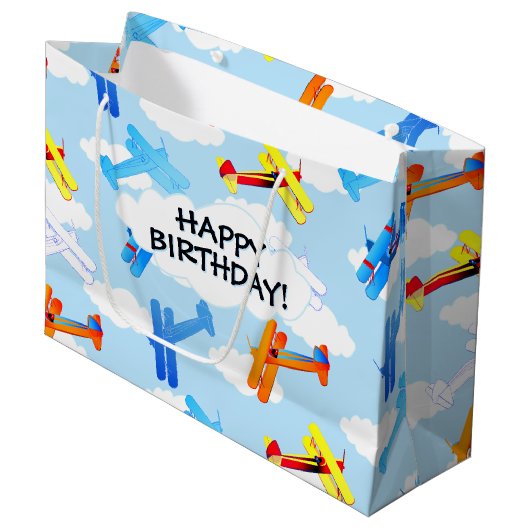 ヴィンテージ航空機空力飛行機航空パーティー ラージペーパーバッグ (正面アングル)
