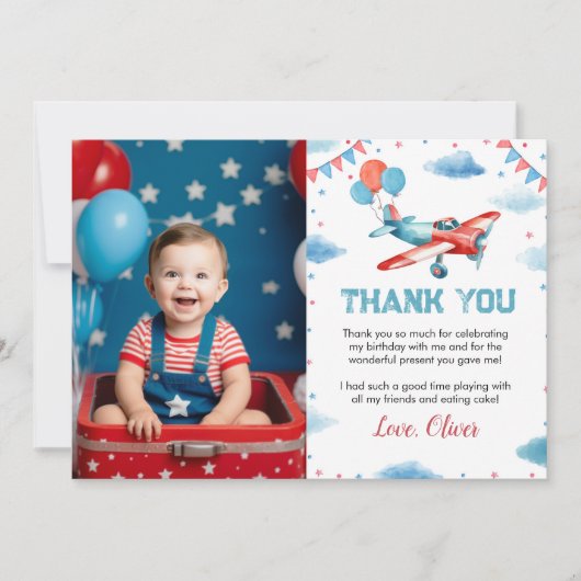 ヴィンテージ航空機第一誕生日サンキューカード サンキューカード (正面)