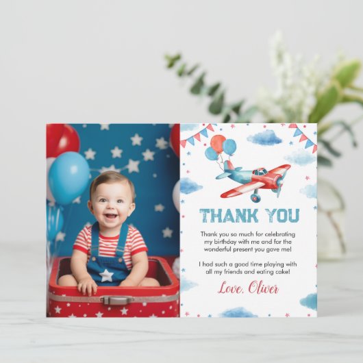 ヴィンテージ航空機第一誕生日サンキューカード サンキューカード (スタンド正面)