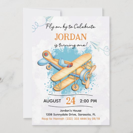 ヴィンテージ航空機第1誕生日パーティー 招待状 (正面)