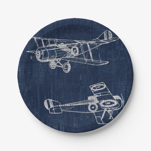 ヴィンテージ航空機芸術新聞文字&スクリプトスタイル ペーパープレート (正面)