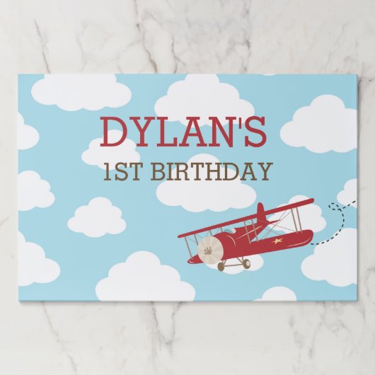 ヴィンテージ航空機赤クラウド子供の誕生日ランチョンマット ペーパーパッド (正面)