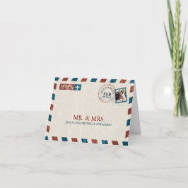 ヴィンテージ航空郵便ウェディングお礼カード サンキューカード