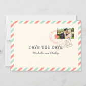 ヴィンテージ航空郵便ウェディング・セーブ・ザ・デート写真 マグネット招待状 (正面)