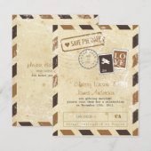 ヴィンテージ航空郵便カード Save the Date セーブザデート (正面/裏面)