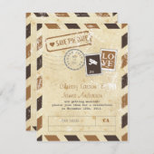 ヴィンテージ航空郵便招待カード セーブザデート (正面/裏面)