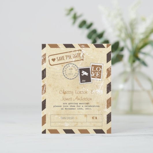 ヴィンテージ航空郵便招待状カード セーブザデート (スタンド正面)