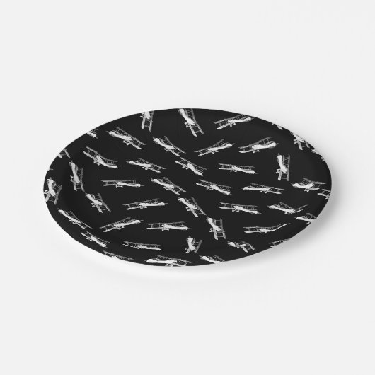 ヴィンテージ航飛んでいる空機アンティーク飛行機アートパターン ペーパープレート (アングル)