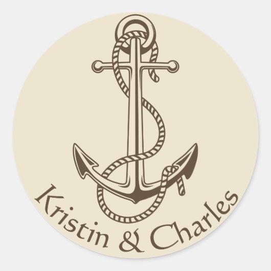 ヴィンテージ船いかりタン航海のパーソナライズされた ラウンドシール (正面)