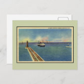 ヴィンテージ船が港に入るMuskegon MI ポストカード (正面/裏面)