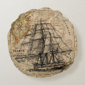 ヴィンテージ船と地図丸クッション ラウンドクッション (裏面)