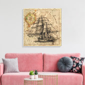 ヴィンテージ船と地図 キャンバスプリント (インサイチュ (リビング))