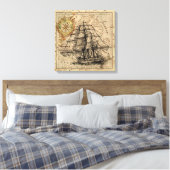 ヴィンテージ船と地図 キャンバスプリント (インサイチュ (寝室))