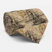 ヴィンテージ船と地図 ネクタイ (ロール)