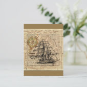 ヴィンテージ船と地図 ポストカード (スタンド正面)