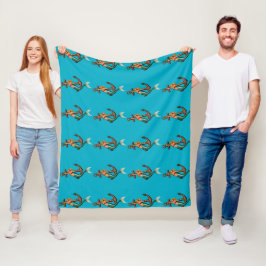 ヴィンテージ船のアンカーを持つ人魚 フリースブランケット