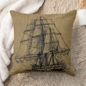 ヴィンテージ船のアートフェイクを包む クッション (ブランケット)