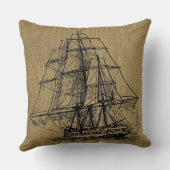 ヴィンテージ船のアートフェイクを包む クッション (裏面)