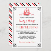 ヴィンテージ船の錨の結婚式招待状 ブラック レッド 招待状 (正面/裏面)