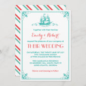 ヴィンテージ船の錨 ウェディング招待状 ティール コーラル 招待状 (正面/裏面)