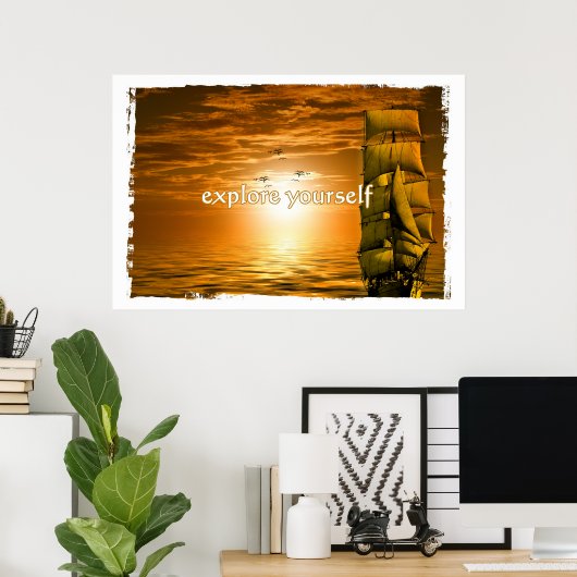 ヴィンテージ船やる気を起こさせる感動的引用文 ポスター (ホームオフィス)