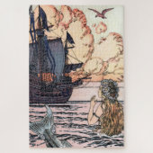 ヴィンテージ船を見て海の人魚 ジグソーパズル (縦)