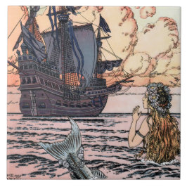 ヴィンテージ船を見て海の人魚 タイル