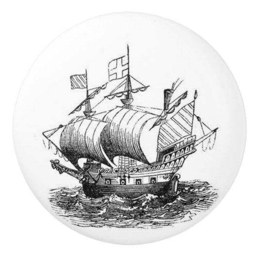 ヴィンテージ船アットシーイラストレーション セラミックノブ (正面)