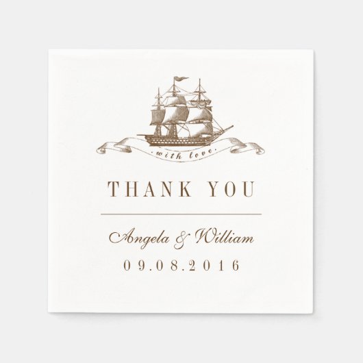ヴィンテージ船ビーチ結婚式パーティー紙ナプキン スタンダードカクテルナプキン (正面)