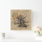 ヴィンテージ船正方形壁時計 スクエア壁時計 (ホーム)