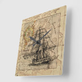 ヴィンテージ船正方形壁時計 スクエア壁時計 (傾斜)