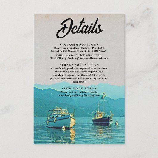 ヴィンテージ船海軍シーズンデスティネーションウェディング エンクロージャーカード (正面)